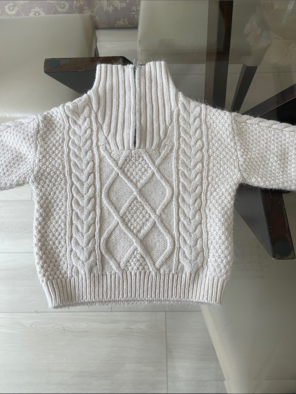 Zara Cream Cable-Knit Half-Zip Turtleneck Sweater